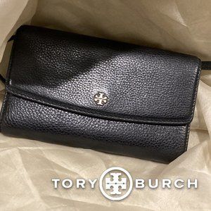 LIKE NEW!! TORY BURCH black pebble leather cross body bag